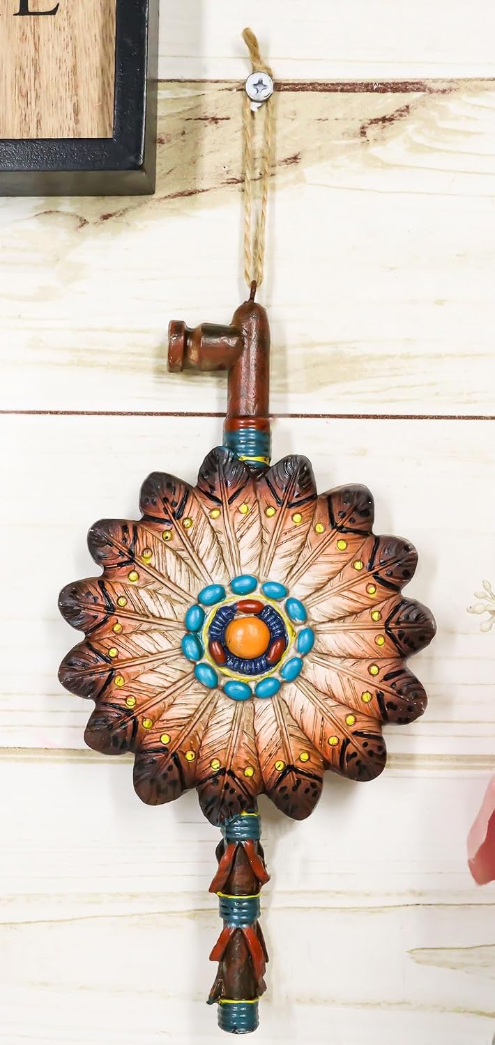 Ebros Gift Southwest Colorful Native American Indian Calumet Peace Dreamcatcher Eagle Feathers Wall Hanging Decor Ornament As Home Decor Sculpture Cultural Heritage History Figurine