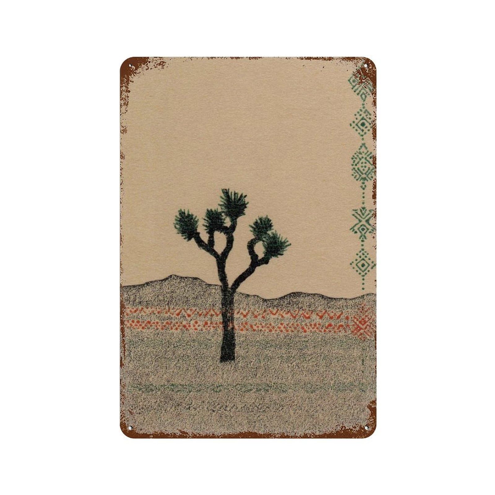 xiaoxiaoshen Boho Joshua Tree Southwestern Desert Tribal Style Landscape Eh Tone Cactus Bohem Wall Decor Art Metal Tin Poster Modern Home Decor Art Home Bar Shop Decorations Vintage Sign 30x20cm