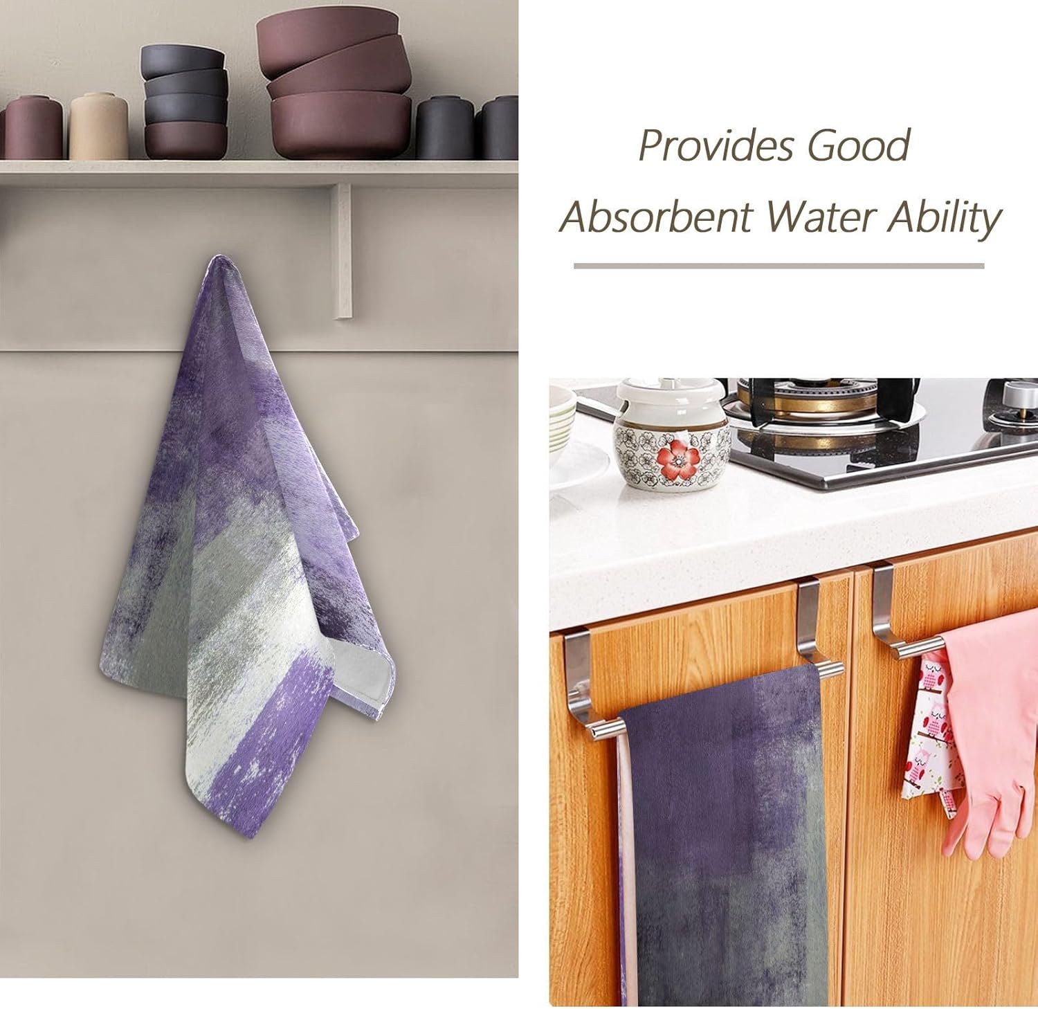 Purple Grey Ombre Hand Towels for Bathroom 2 Pack,Microfiber Soft Absorbent Gray Art Painting Grunge Abstract Modern Kitchen Towels,Decorative Bathroom Towels for Face,Bath,Shower 14"x28" - Image 7