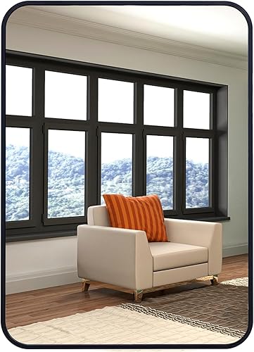 Espejo de baño negro, espejo rectangular negro de 18 x 22 pulgadas, espejos de pared rectangulares con marco de metal para sobre fregadero, baño,