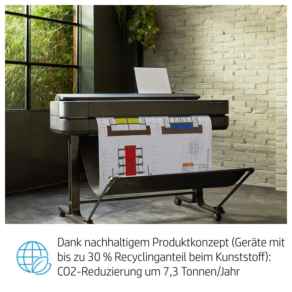 HP DesignJet T650 Großformatdrucker, 36 Zoll, bis zu A0, mobiles Drucken, Wi-Fi, Gigabit Ethernet, Hi-Speed USB 2.0 (5HB10A), Schwarz