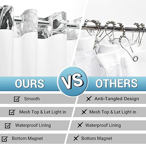 Miniatura 2 de Cortina de ducha sin gancho con forro a presión, cortina de ducha de eucalipto, forro interior lavable, impermeable, cortinas de ducha modernas con