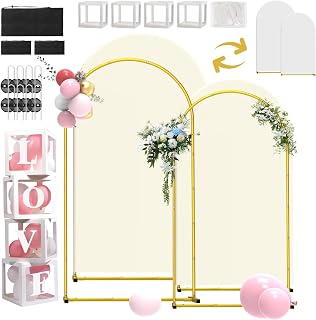 Wedding Arch Backdrop Stand and Covers Set of 2 (7.2FT & 6FT),Double-Color Spandex Fitted Arch Covers Balloon Arch Stand for Wedding/Baby/Shower/Birthday/Party Decor/Indoor Outdoor Use (White+Cream)