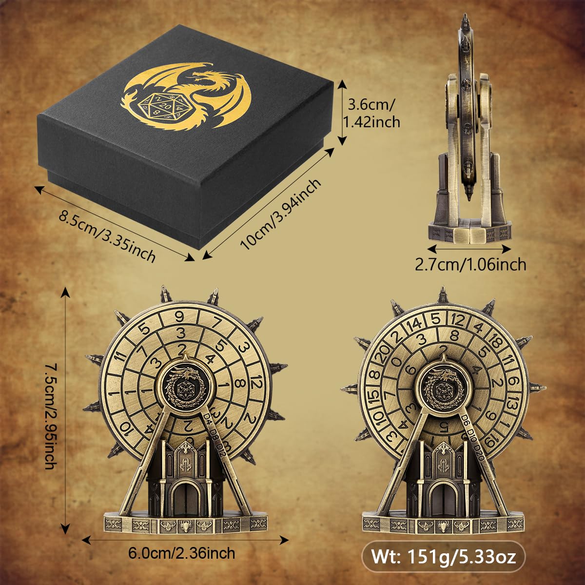 DND Spinner Dice, 7-in-1 Ferris Wheel Game Dice, DND Starter Set, 7-in-1 Metal Dice Set, D&D Gifts with Dragon Logo Gift Bag - Image 3