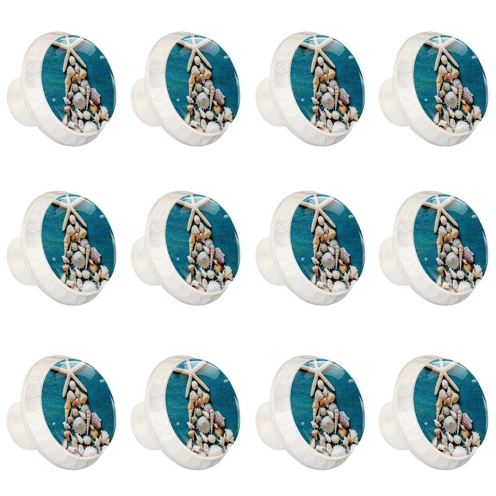 12 piezas de mango redondo blanco para cajón conchas para árbol de Navidad, estrellas de mar