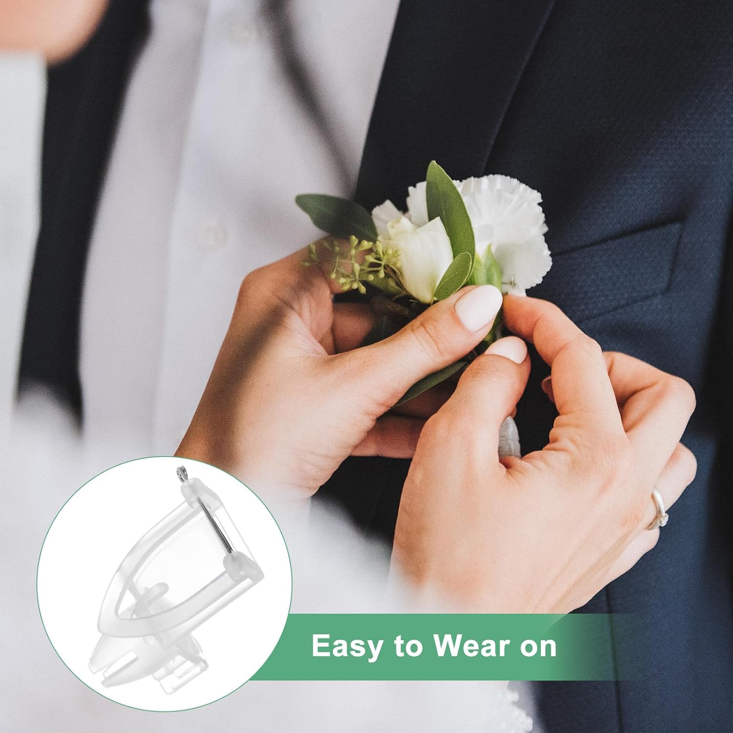 20-Pack Boutonniere Safety Pins - White/Green Corsage Pins For Weddings & Formal Events