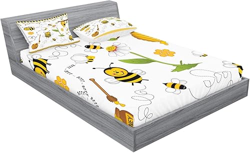 Miniatura 455 de Ambesonne Juego de sábanas bajeras y fundas de almohada con diseño de gato durmiendo en luna creciente, estrellas, sueños nocturnos, juego de ropa