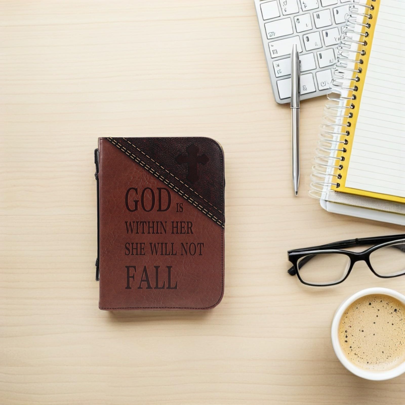 Estuche Protector Biblia Grande con Asa y Bolsillos Múltiples, Funda Resistente al Agua de Pu para Estudio Escrituras y Uso Iglesia