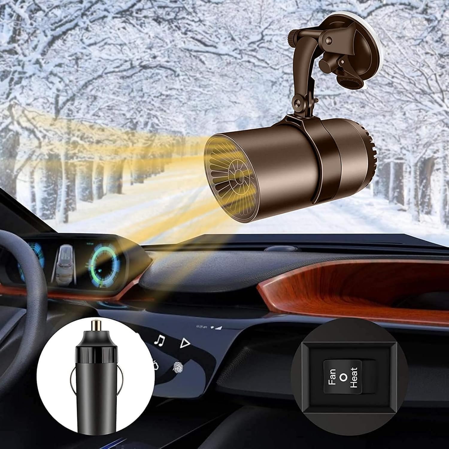 Auto Heizung, 12V Tragbare Heizung, Zigarettenanzünder Plug-In Defroster, 2-in-1 Heizung & Kühlung Schnelles Auftauen Defogger mit Saugnapfhalter
