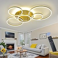 Vista 7 de Lámpara de techo LED moderna plateada regulable 5 anillos de montaje empotrado con control remoto 106W 10000LM iluminación de techo para sala