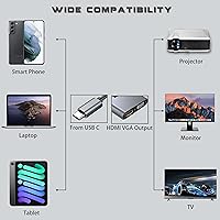 Vista 3 de Adaptador USB C a HDMI VGA para monitor, estación de acoplamiento para portátil USBC, adaptador de doble monitor Dongle MacBook, USB-C Hub Powered