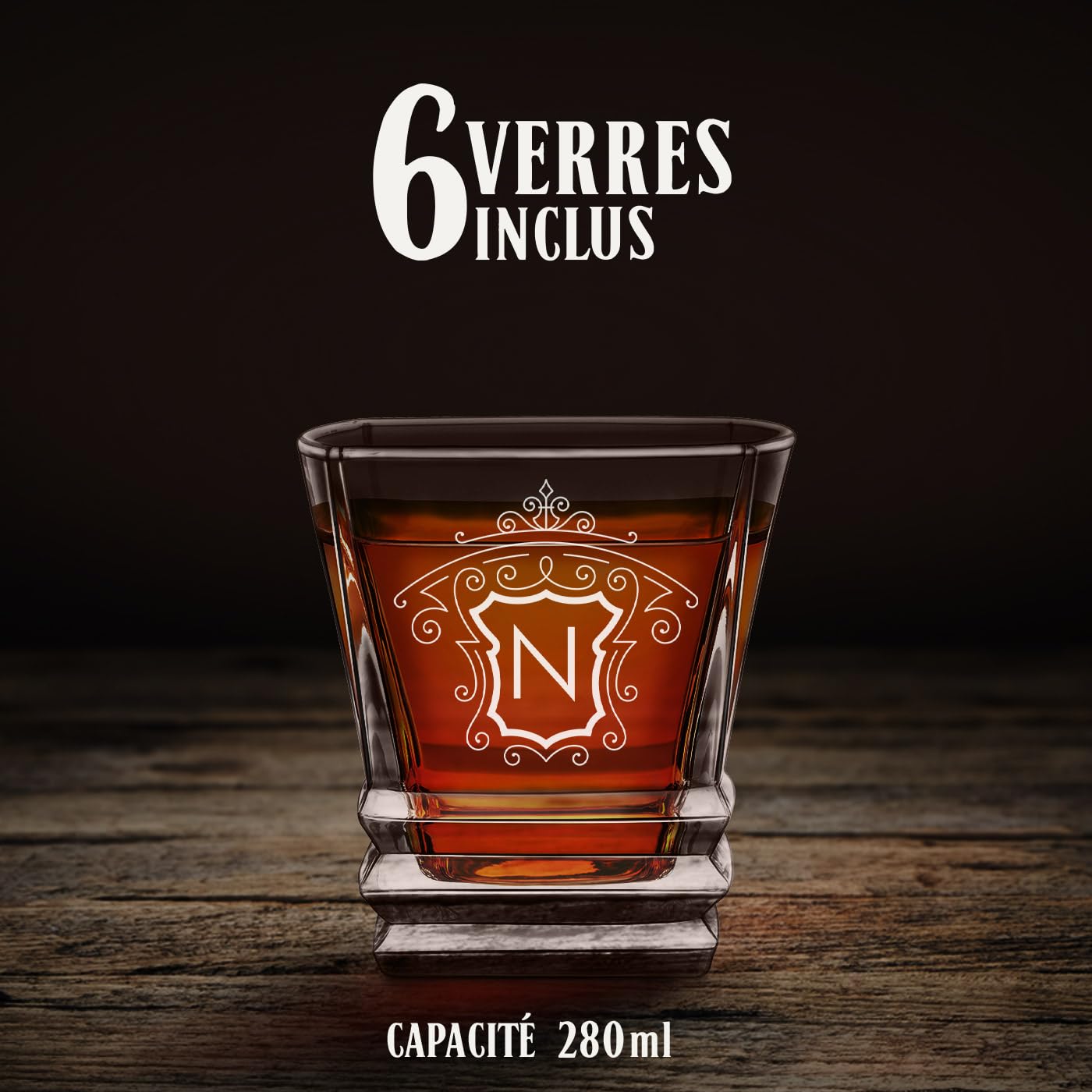 Maverton Décanteur à whisky avec 6 verres pour homme, Motif géométrique