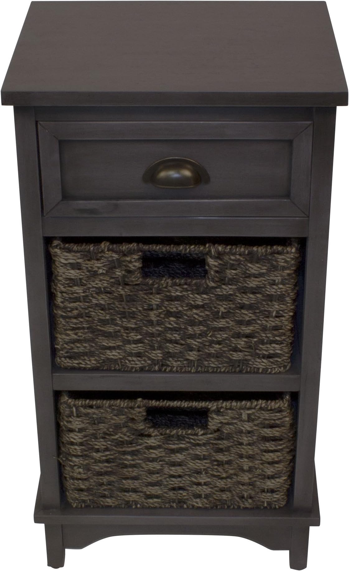 3 Drawer Acacia And Seagrass Storage, Wood - Dark Grey