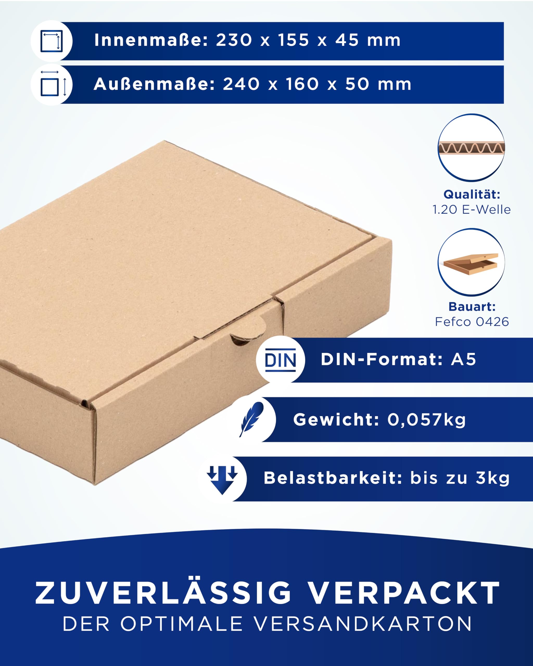 KK Verpackungen Maxibriefkartons 240 x 160 x 45 mm Braun DIN A5 (Außenmaß 240 x 160 x 50 mm) | 800 Stück, Versandkartons Faltschachteln Maxibrief Post-Kartons für Warensendungen Büchersendungen (MB01)
