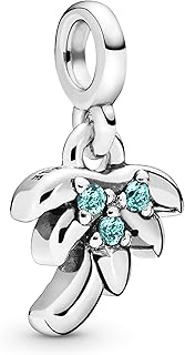 دلاية مصنوعة من فضة ستيرلينج بتصميم شجرة النخيل مع كريستال بلون اخضر مائي من باندورا