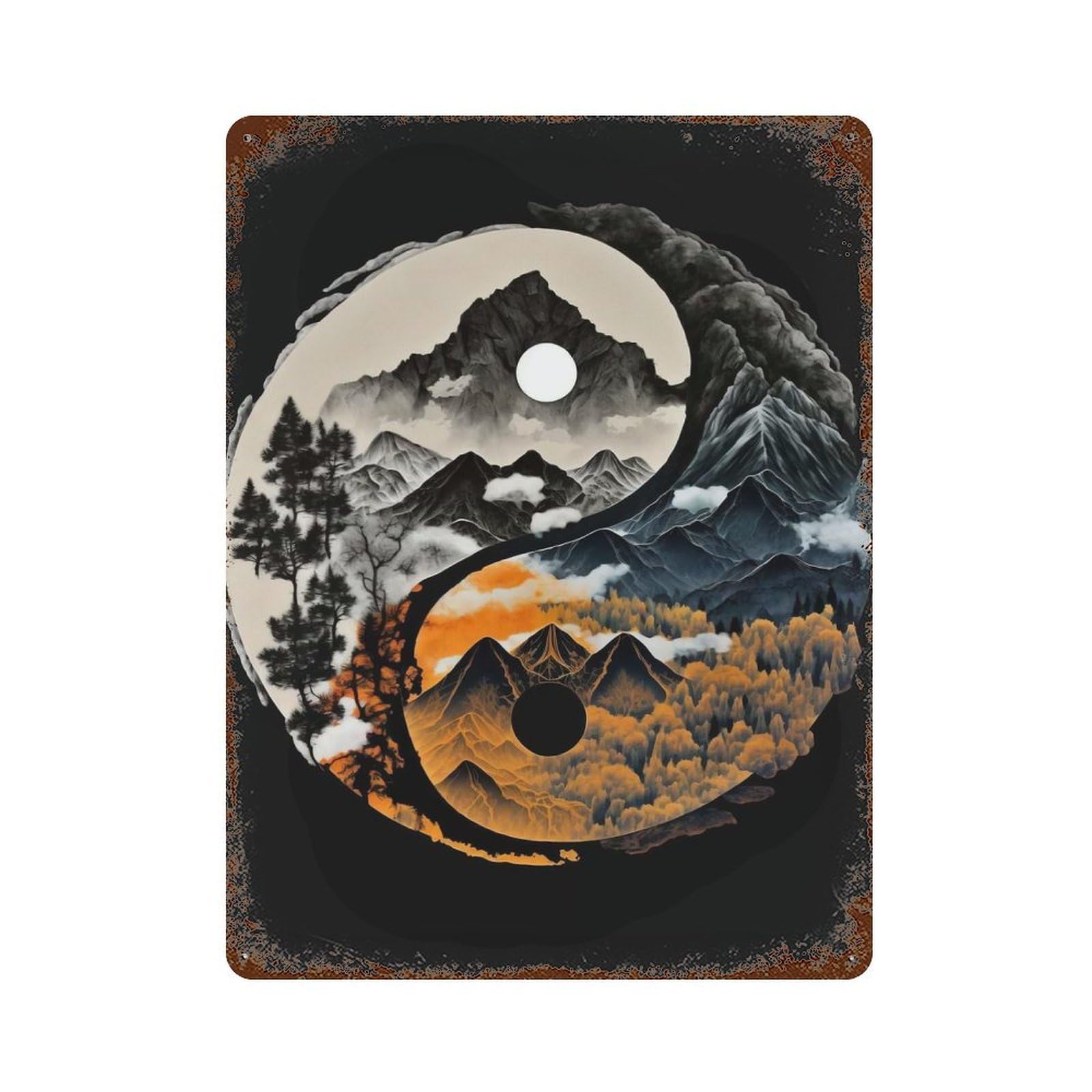 Nature Yin Yang Retro Metal Sign 15.7"x11.8", Vintage Wall Decor for Garage, Pub Or Kitchen