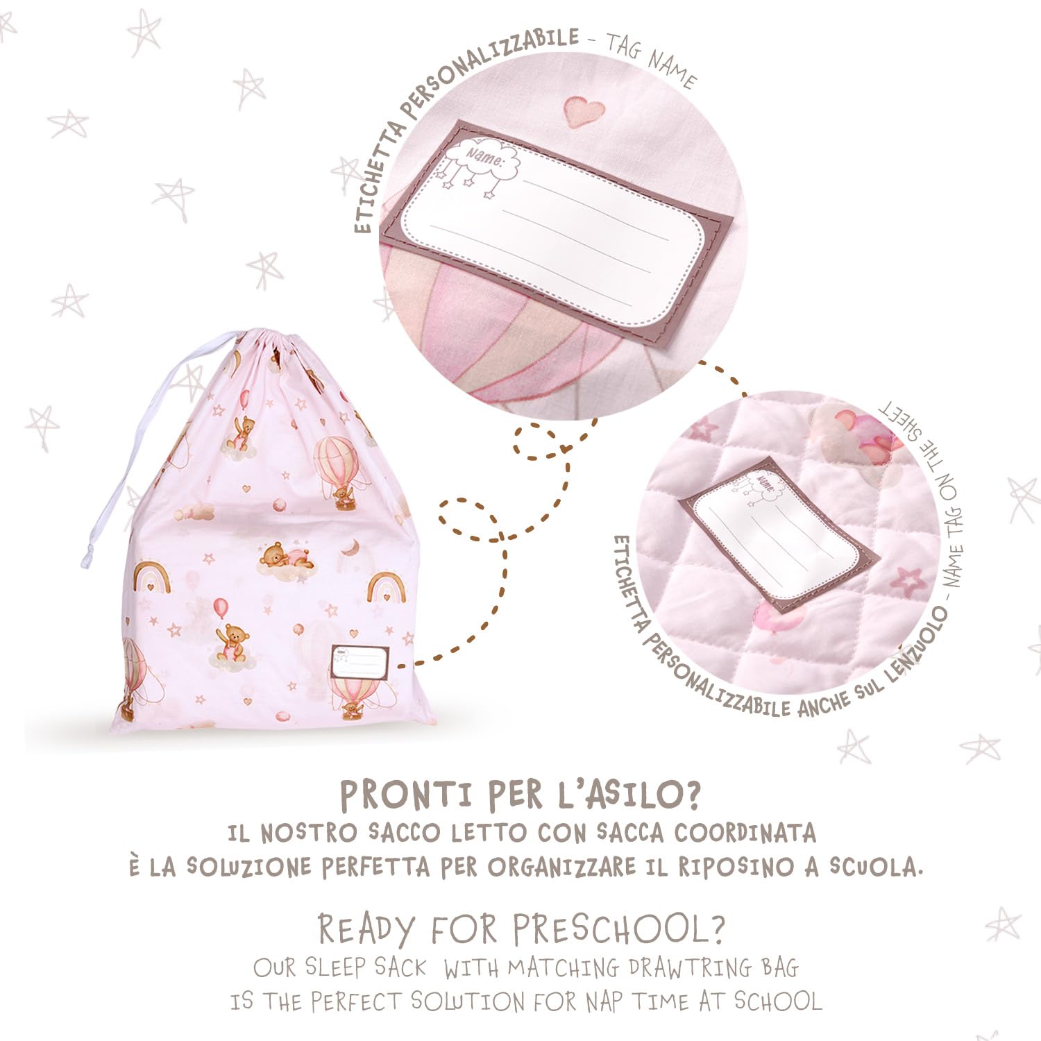 PERLETTI Sacco Letto Bambino Scuola Infanzia Tog 1.5 - Sacco a Pelo Lenzuolo Singolo Bambini da Viaggio Campeggio - Saccoletto Cotone con Bustina e Elastico per Fissaggio 70x140 cm