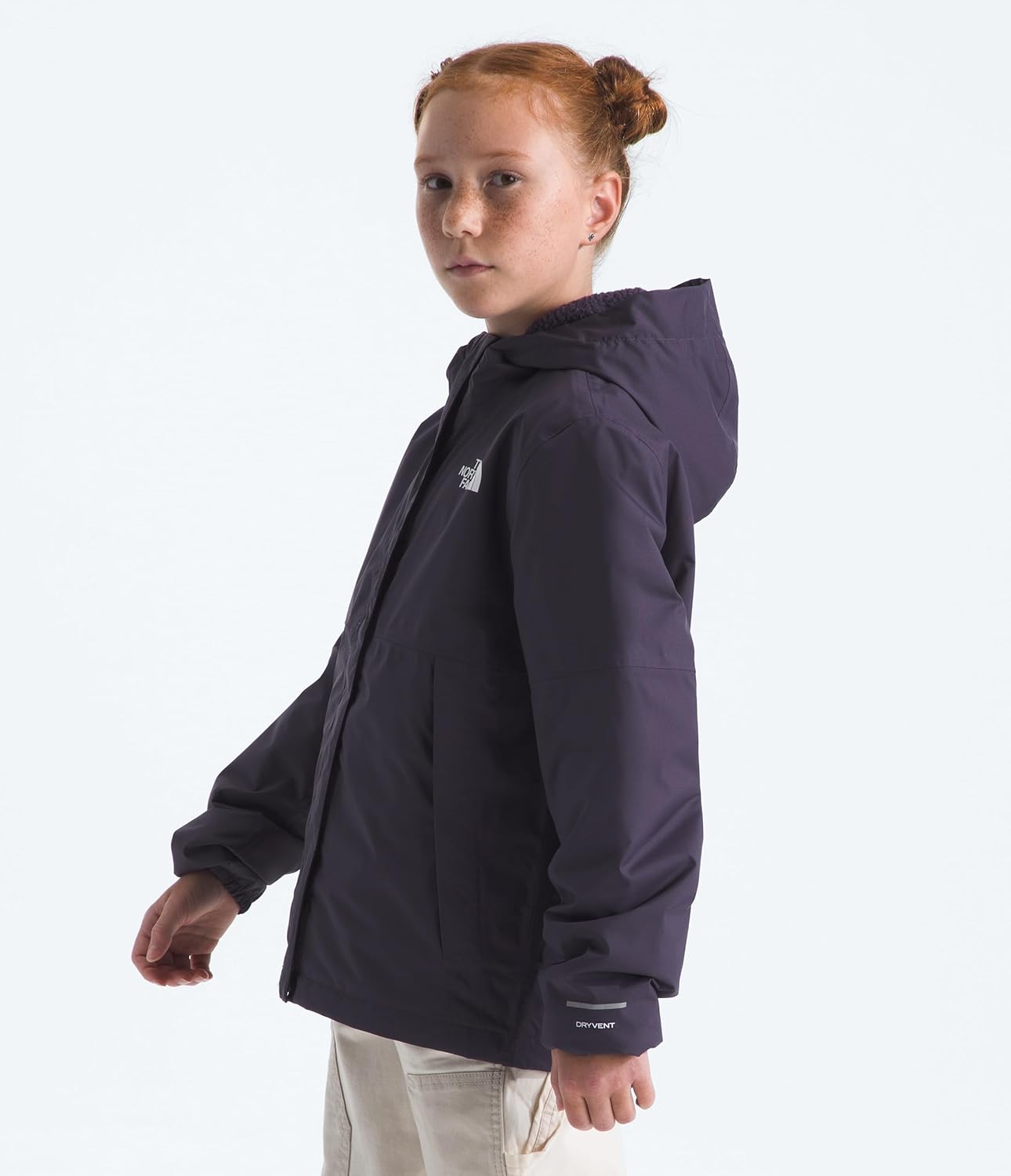 The North Face Girls' Warm Antora Rain Jacket - Insulated & Waterproof Kids' Raincoat, Fleece Lined Hood, Secure Zip Pockets, Endless Dusk, Medium