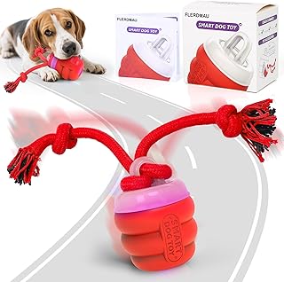 FLERDMAU Interactive Dog Toys â€“ Dog Balls for Small Dogs, dog toy for boredom, Active Rolling Ball with Tail for Dogs, Rechargeable moving dog ball for Puppies and Pet (red)