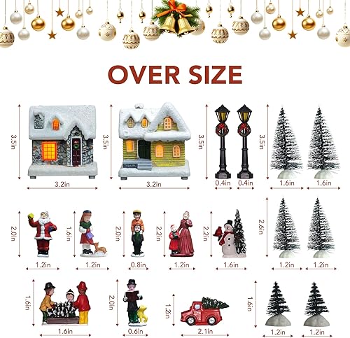 Miniatura 6 de Juegos de pueblo navideño  18 piezas de resina pintadas a mano, casas de aldea de Navidad con luces LED, decoraciones de Navidad para repisas,