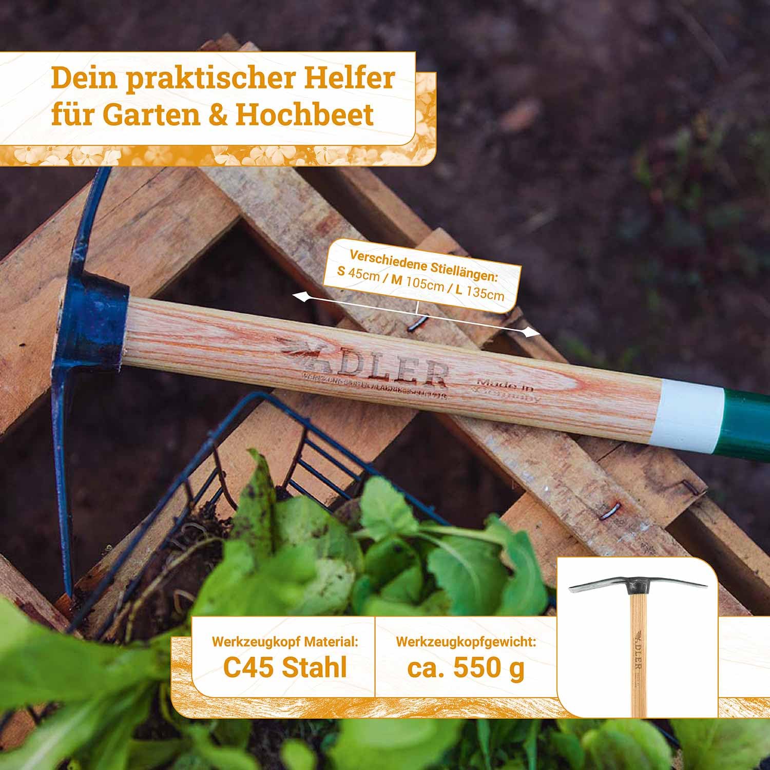 ADLER Rosie Gartenhacke Ziehhacke Eschenstiel geschmiedet Natur 135 cm