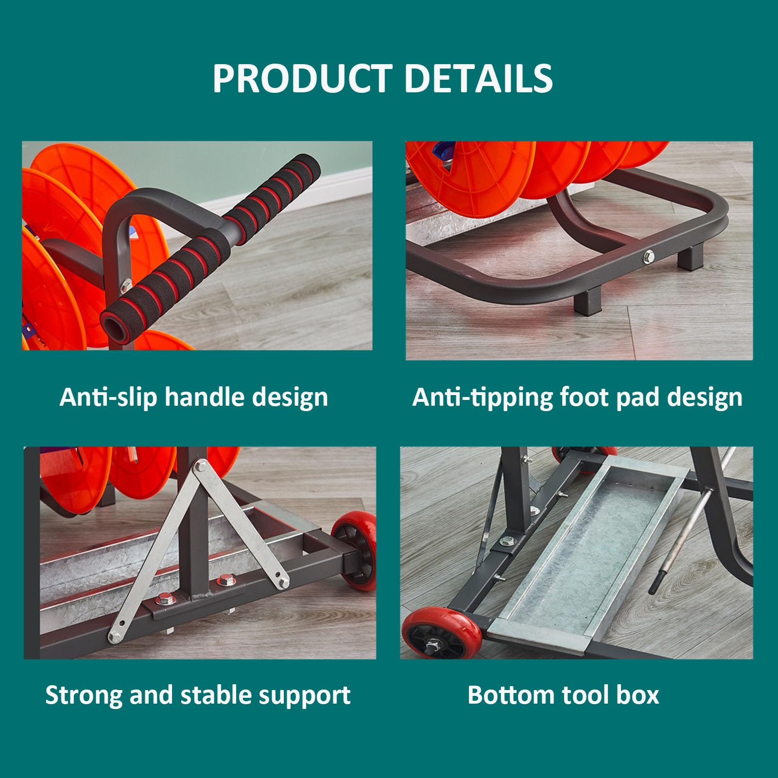 Carrello portacavi portatile, Distributore per avvolgicavo multi-bobina per impieghi gravosi con vassoio portaoggetti, Supporto per avvolgicavo multi-asse, Carrello porta-bobina per cavi elettrici