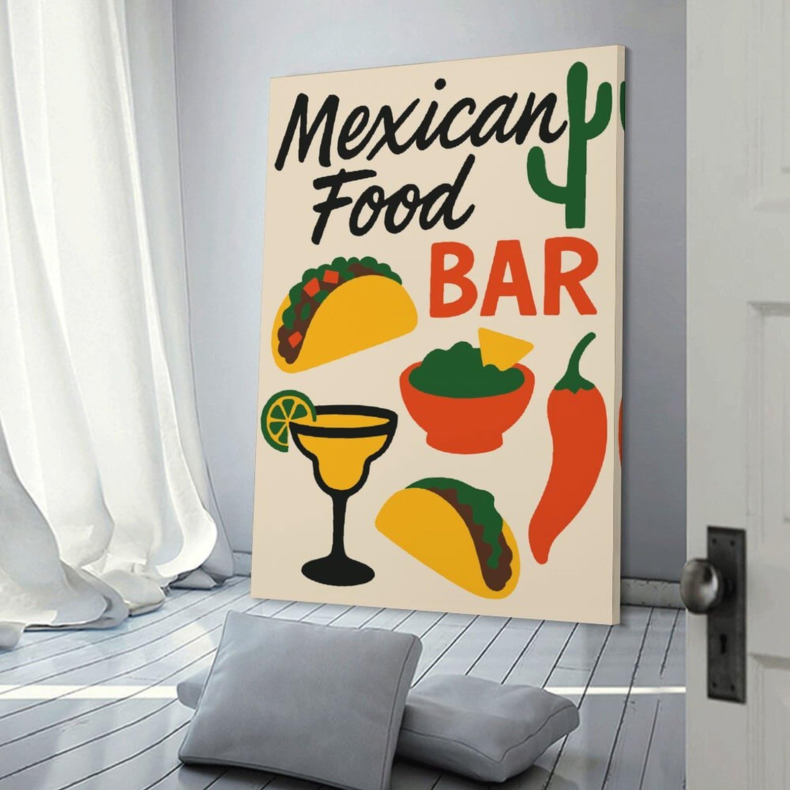 Junmoney Room Decor Wall Art Mexican Food Bar Illustration, 24x36inch(60x90cm), for Gallery Wall Layouts in Home Or Office, Home Wall Art for Statement Displays