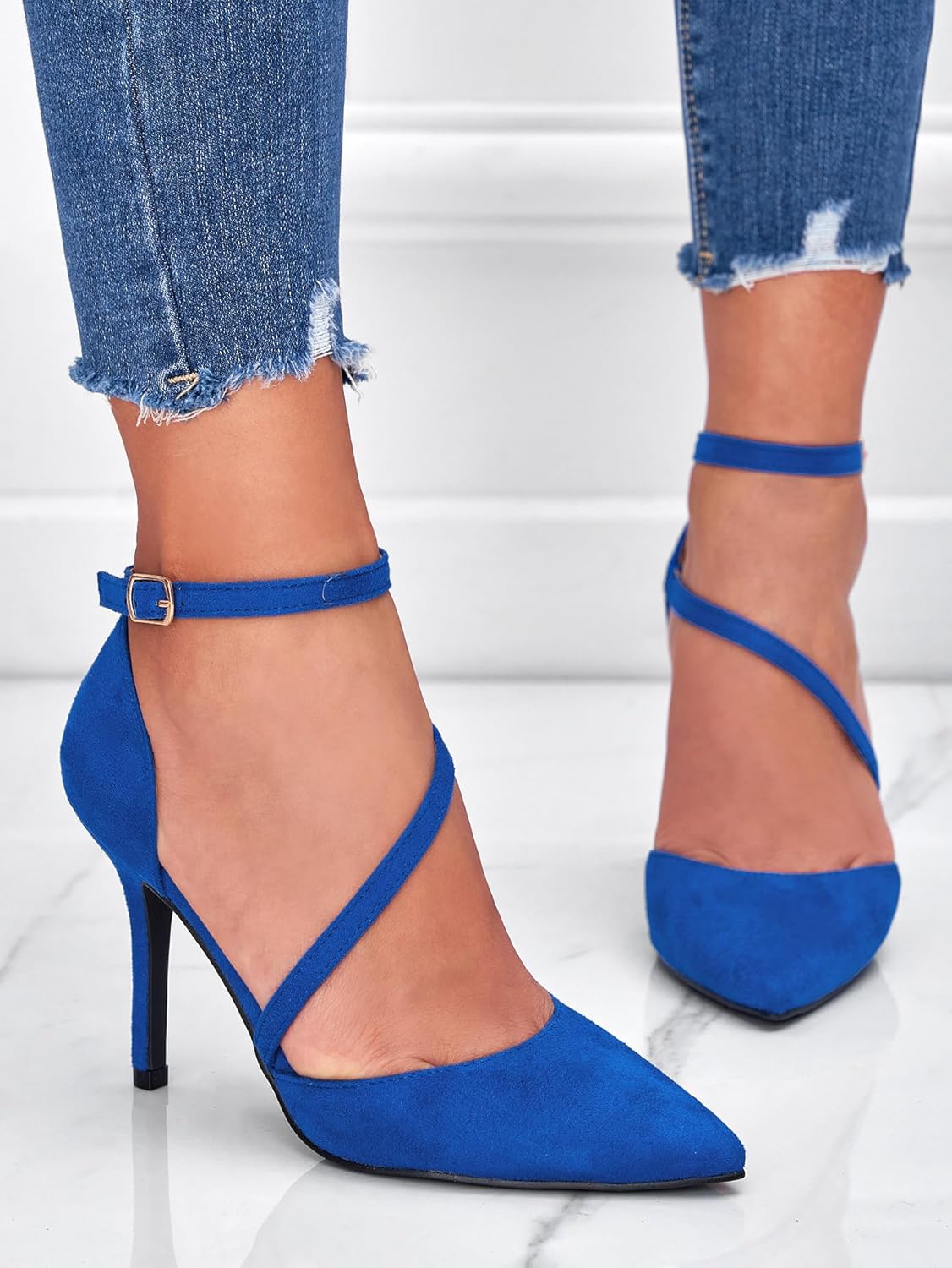 Women's High Heels Pumps Closed Pointed Toe Cross Strap D'Orsay Pumps Stiletto Heels Wedding Party Dress Shoes for Bridal - Image 7