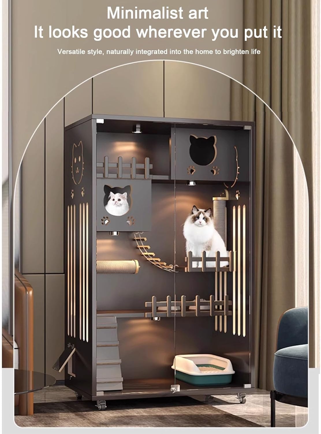 review Indoor/outdoor Cat Enclosure with Wheels, Large Space Cat Cage, Multi-feature Enclosed Cat Condo, Cat House, Reasonable Partition