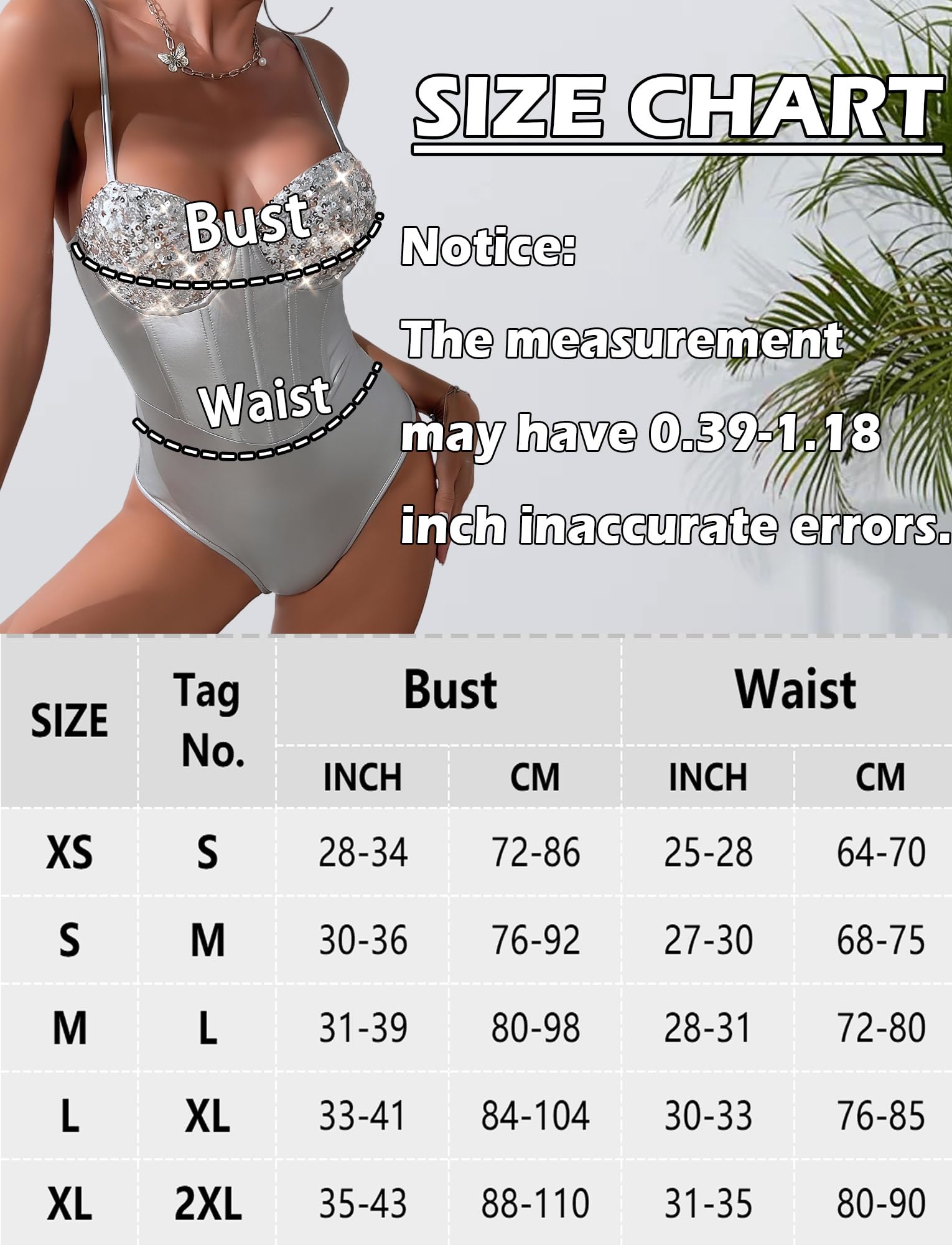 Maeau - Body Corsetto metallico con paillettes lucido per donna Lingerie Bodysuit Top Party Club XS-XL