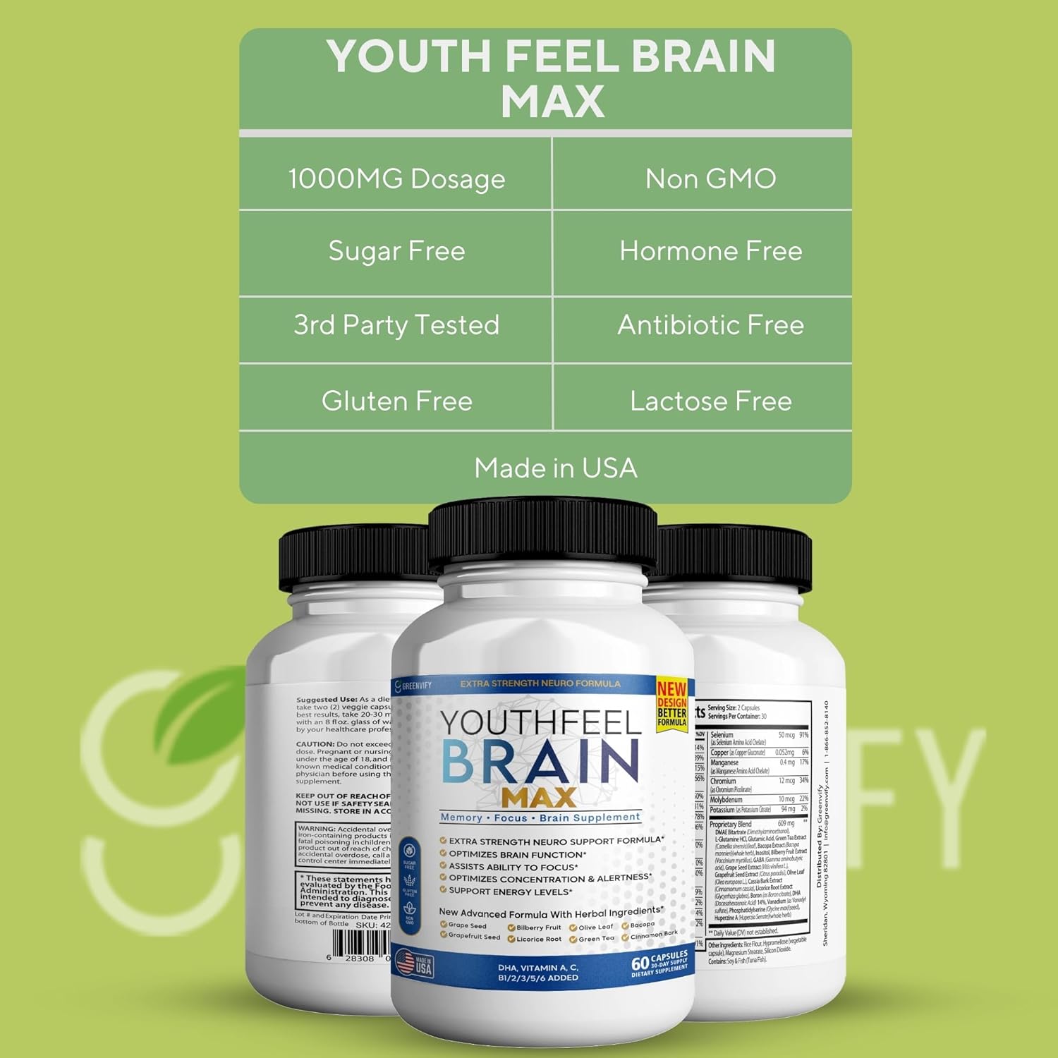 Youthfeel Brain Max Memory Support Supplement, 60 Capsules, Extra Strength Neuro Formula with Vitamins and Herbal Ingredients (1)