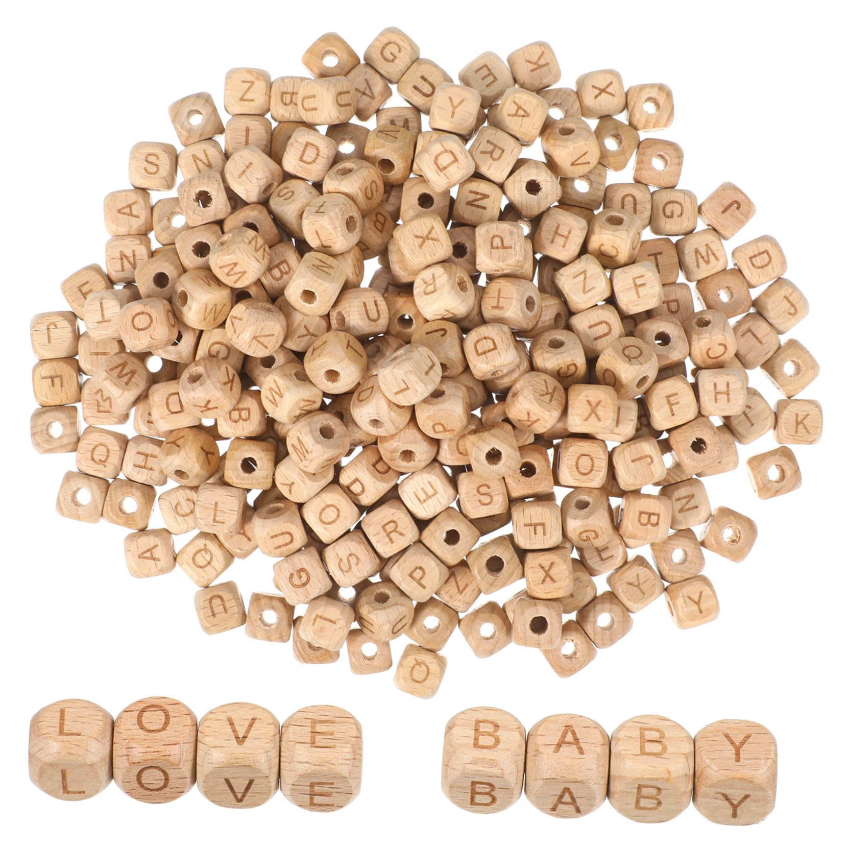Cuentas De Madera Letras Mayor Para Manualidades, 260 Piezas De Haya Natural, Pequeñas Cuentas Cuadradas Para Pulseras y Collares, Aptas Para Diy y Proyectos Artísticos