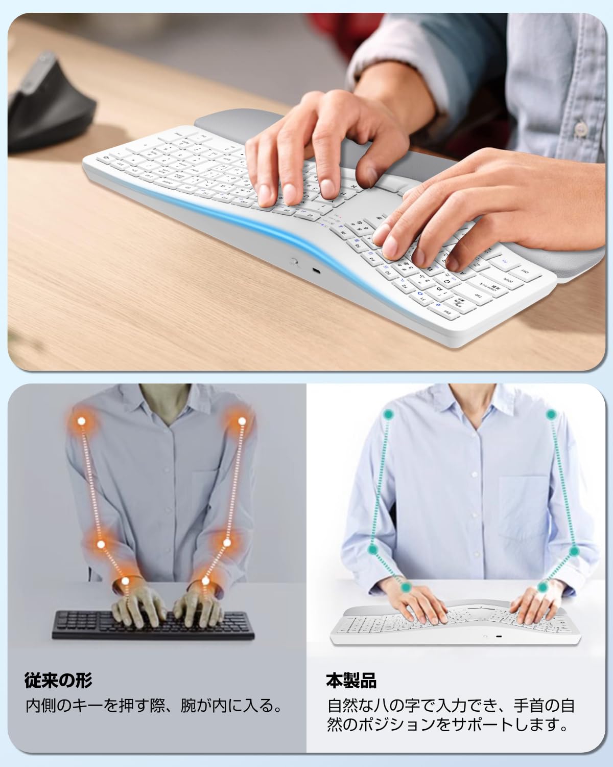 Amazon Ewin エルゴノミクス キーボード 左右分離型 JIS配列 Bluetooth 2 4G両対応 テンキー付き フルサイズ 疲れにくい 左右分離型で自然な姿勢 JIS配列テンキー付きで快適入力 Bluetoothと2 4G両対応で安定接続 フルサイズで業務効率向上 疲れにくい人間工学設計
