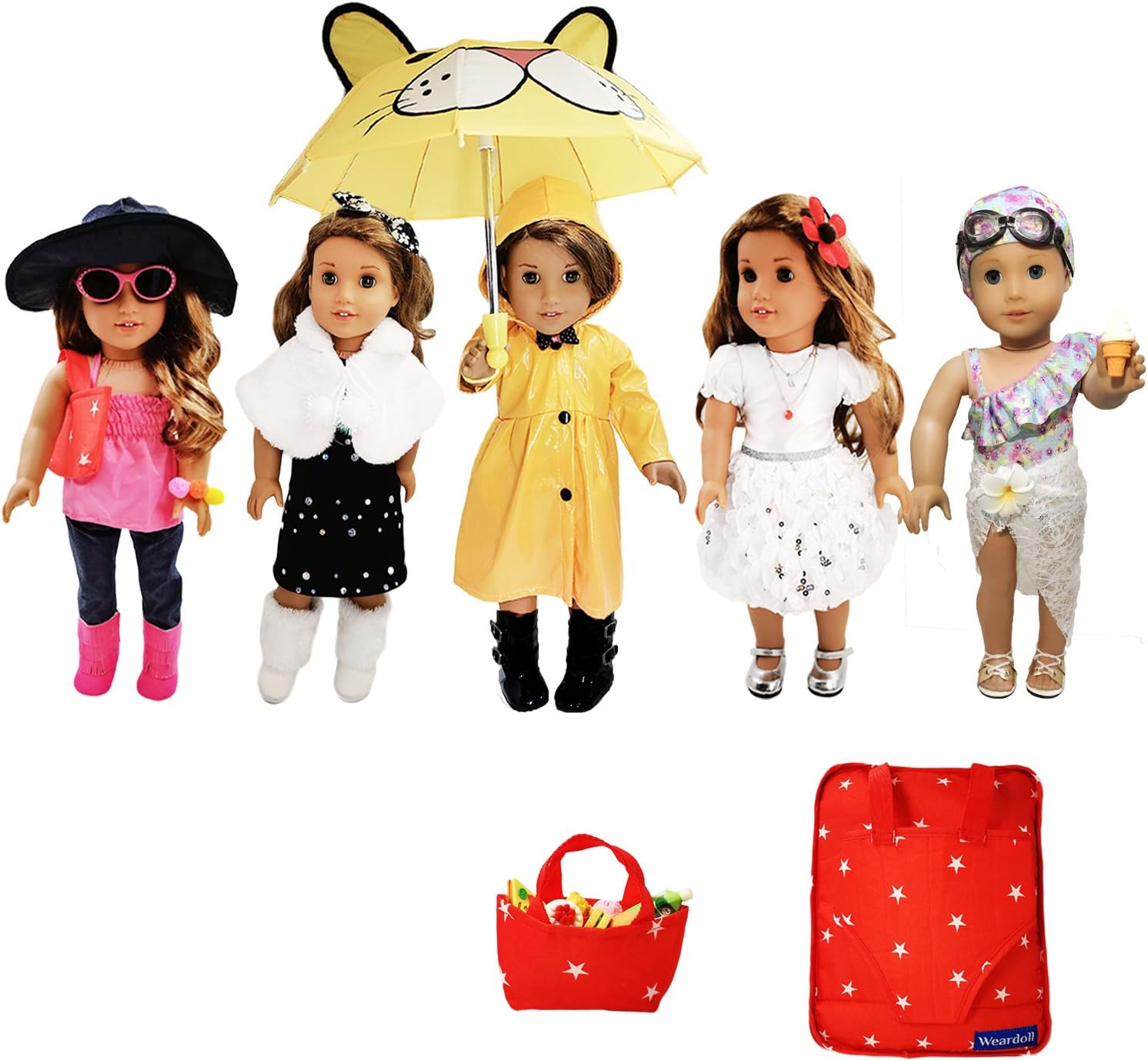 Weardoll 18 Inch Doll Clothes And Accessories Fits American Girl Doll Clothes - 33 Items Doll Clothes And Doll Accessories For Girls With Matching Doll Travel Bag For American Girl Clothes And Outfits