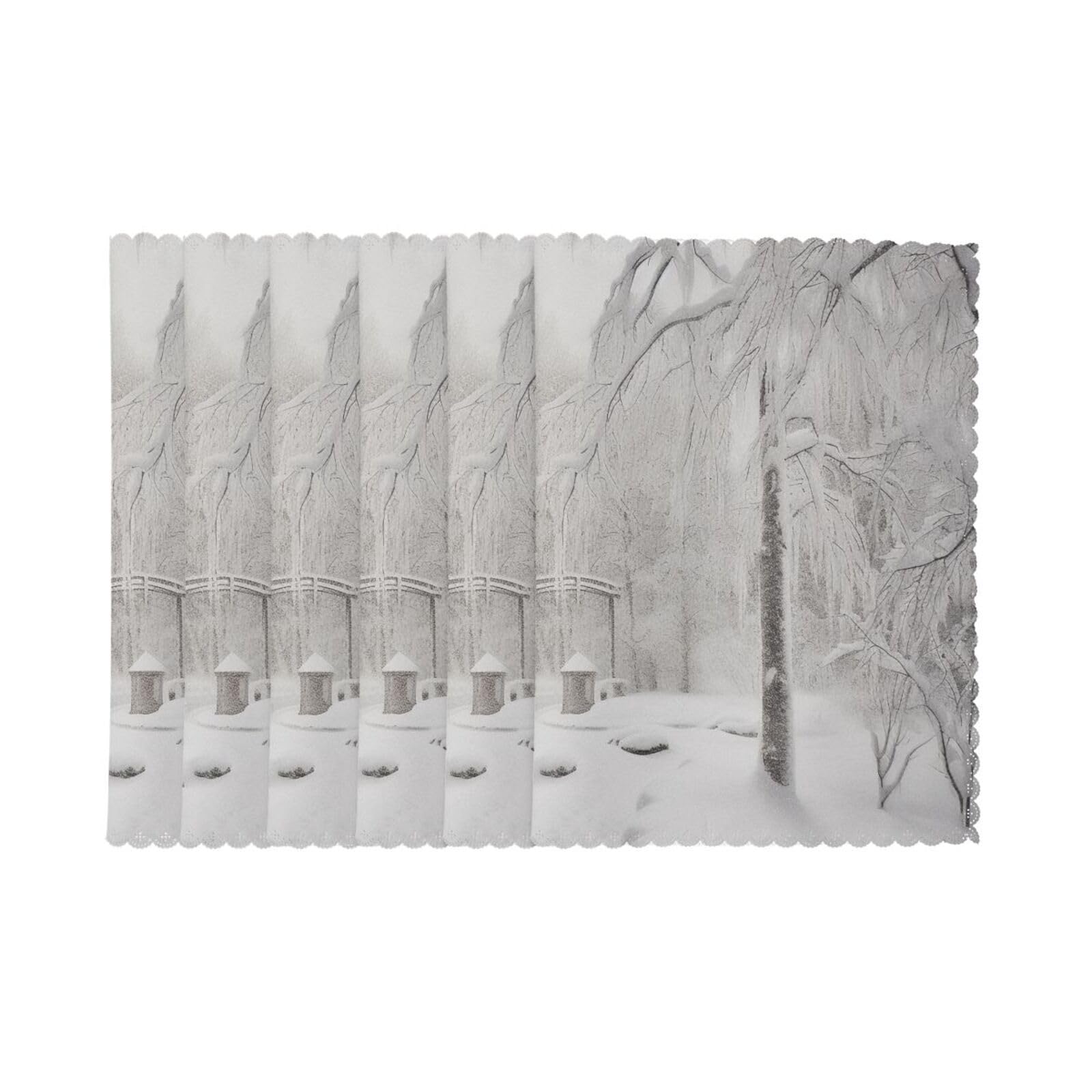 6 PCS Heat Resistant Placemat 45x30 CM, Winter on Snowy Printed Non-Slip Place Mats for Kitchen Dining Table Indoor Outdoor