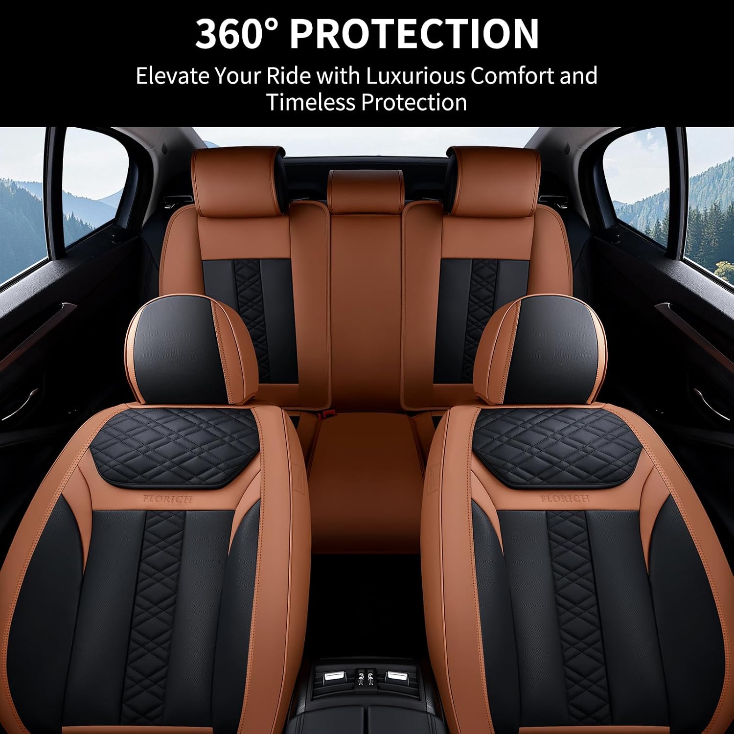 FLORICH Seat Covers, Atomutive Car Seat Covers Full Sets, Waterproof Seat Cover for Cars, Luxury Leather Universal Seat Cover Accessories Fit for Most Cars SUV Truck Sedans(Brown)