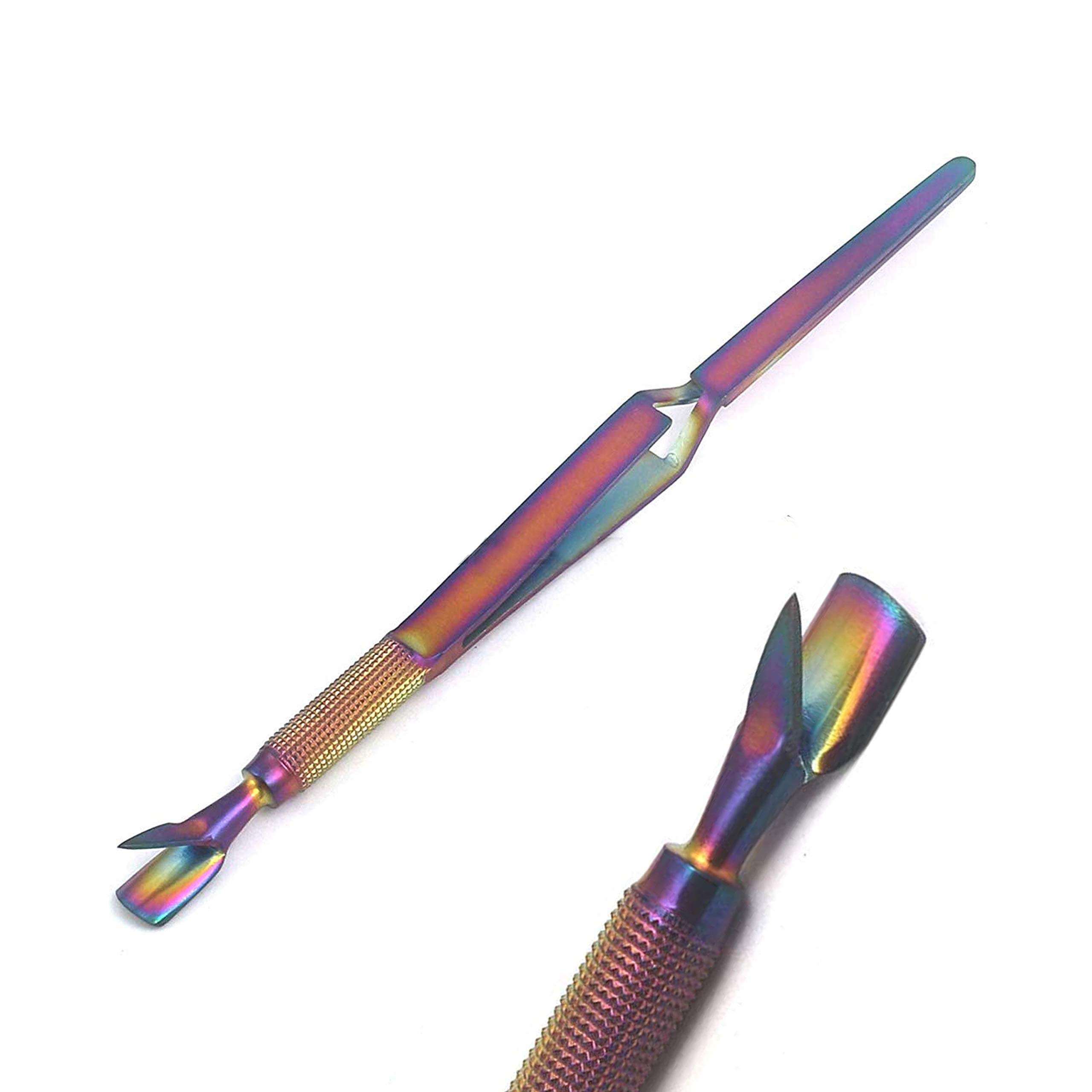Multi Function Cuticle Pusher Tweezer 7'' Acrylic Nail Pincher Tool Magic Wand Multi Color Rainbow Nail Pinching Tool Dual-end False Nail Shaping Tweezers C-Curve Manicure Tools