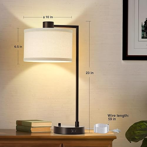 Miniatura 4 de Luvkczc Lámpara de Mesa para Dormitorio Juego de 2 con Puertos USB C+A - Lámpara de Noche Totalmente Regulable Sin Escalones con Pantalla de Lino