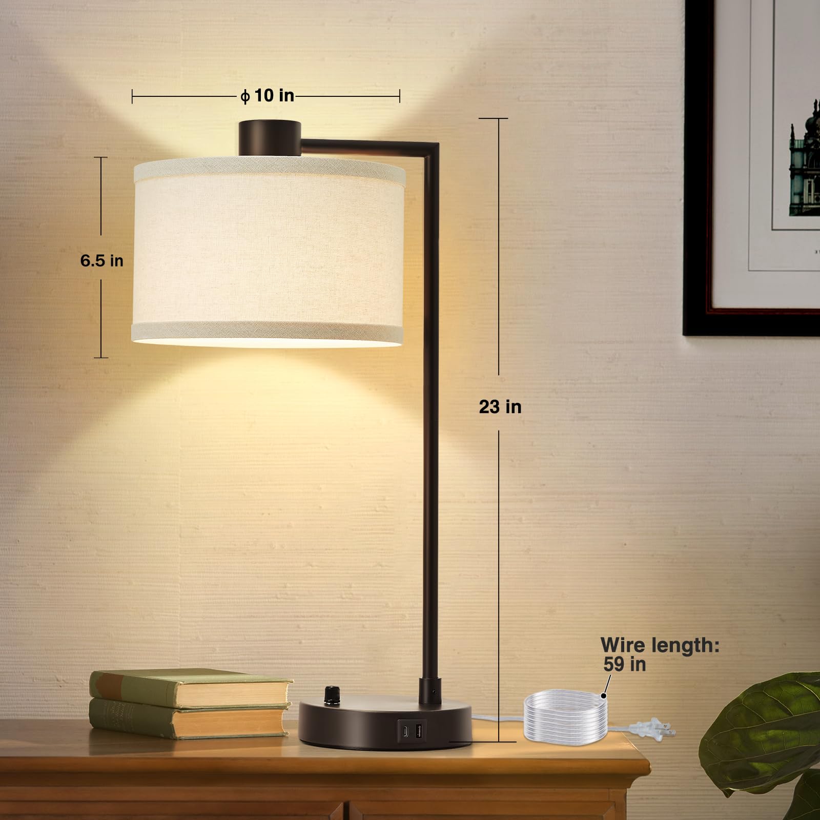 Luvkczc Tischlampe für Schlafzimmer 2er Set mit USB C+A Anschlüssen - Voll Stufenlos Dimmbar Nachttischlampe mit Leinenlampenschirm - Moderne Lampe für Wohnzimmer Lesen Büro 2 Glühbirnen enthalten