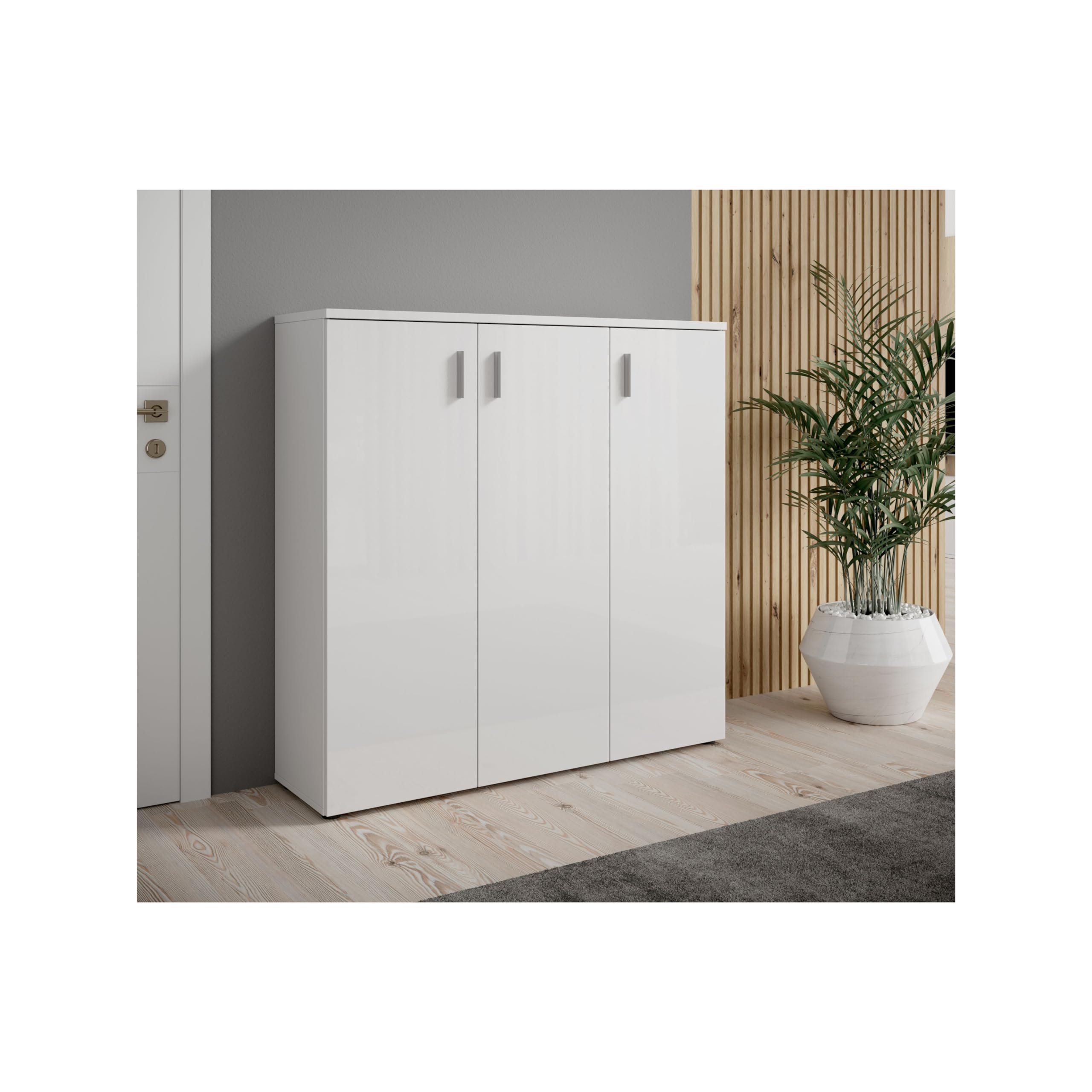 Armoire à Chaussures Lincoln Blanc Brillant - 22 Étages Réglables - 120x190x35cm - Rangement Polyvalent