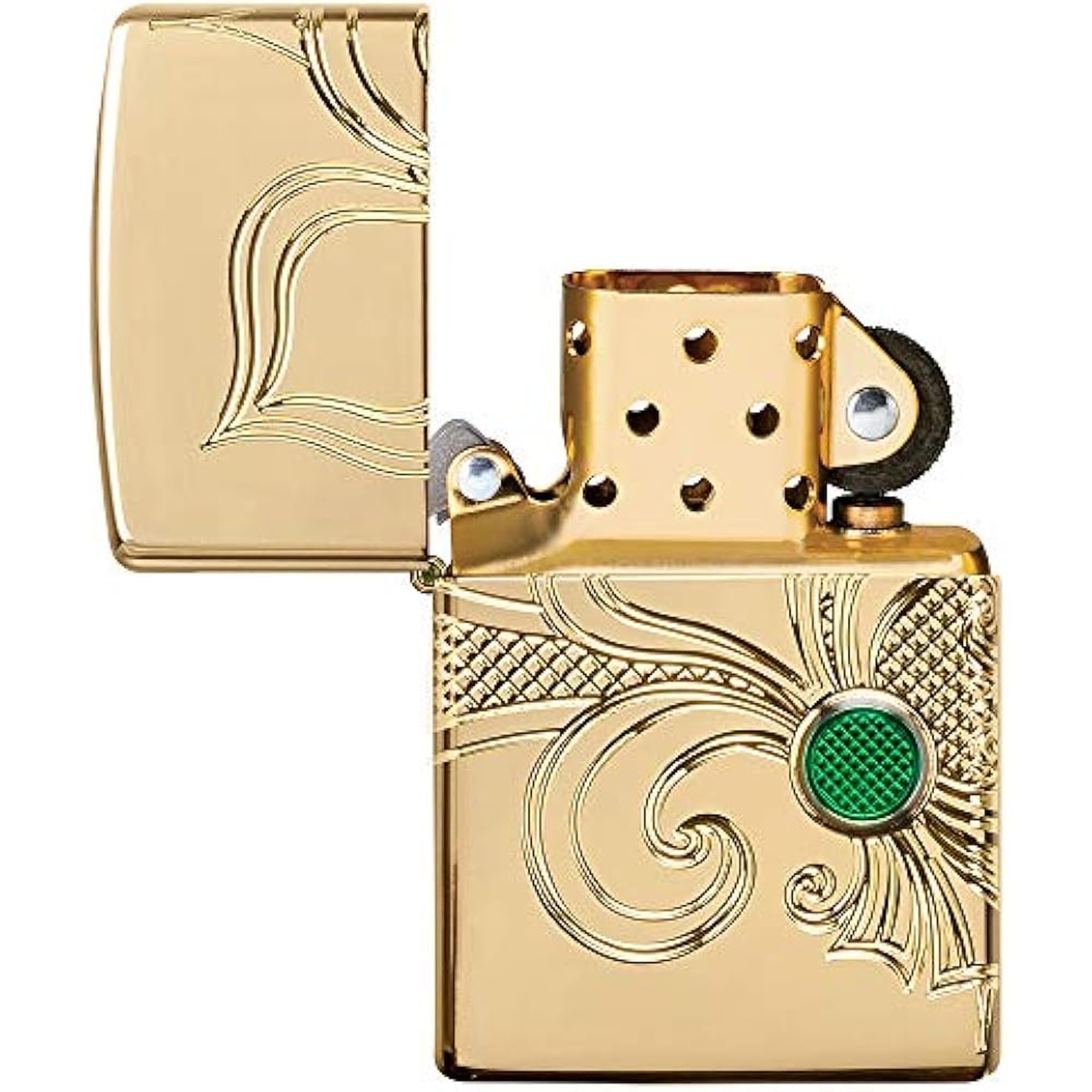 Zippo Briquet Tempête - Fleur De-Lis - Finition Armor Laiton Poli Brillant Or avec Gravure - Rechargeable - Réutilisable - Design Coupe-Vent - Coffret Cadeau - Fabriqué aux États-Unis