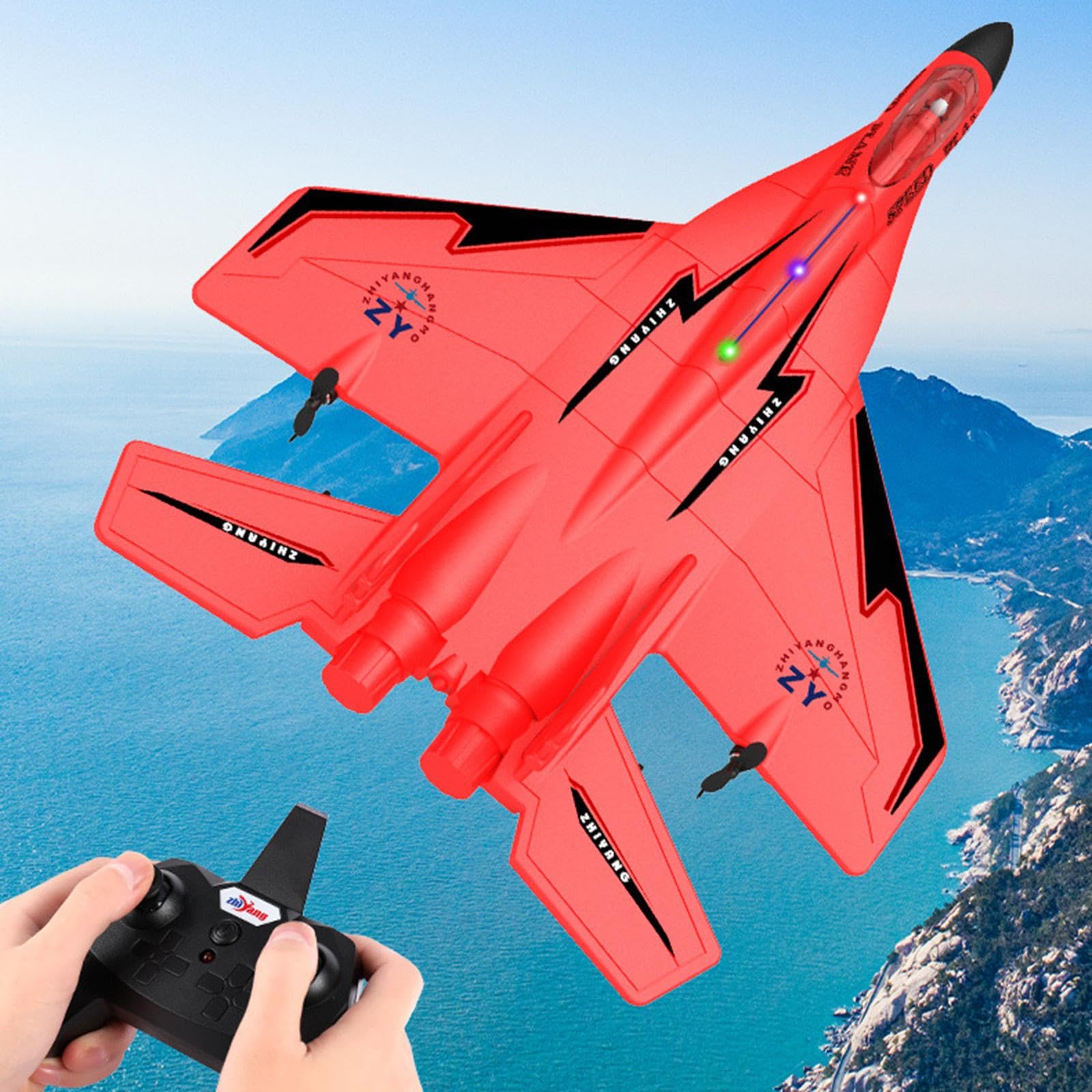 Aereo Radiocomandato Drone con Luci a LED, Aereo Radiocomandato per Ragazze, Ragazzi, Bambini, Principianti E Adulti, Regalo D, Rosso