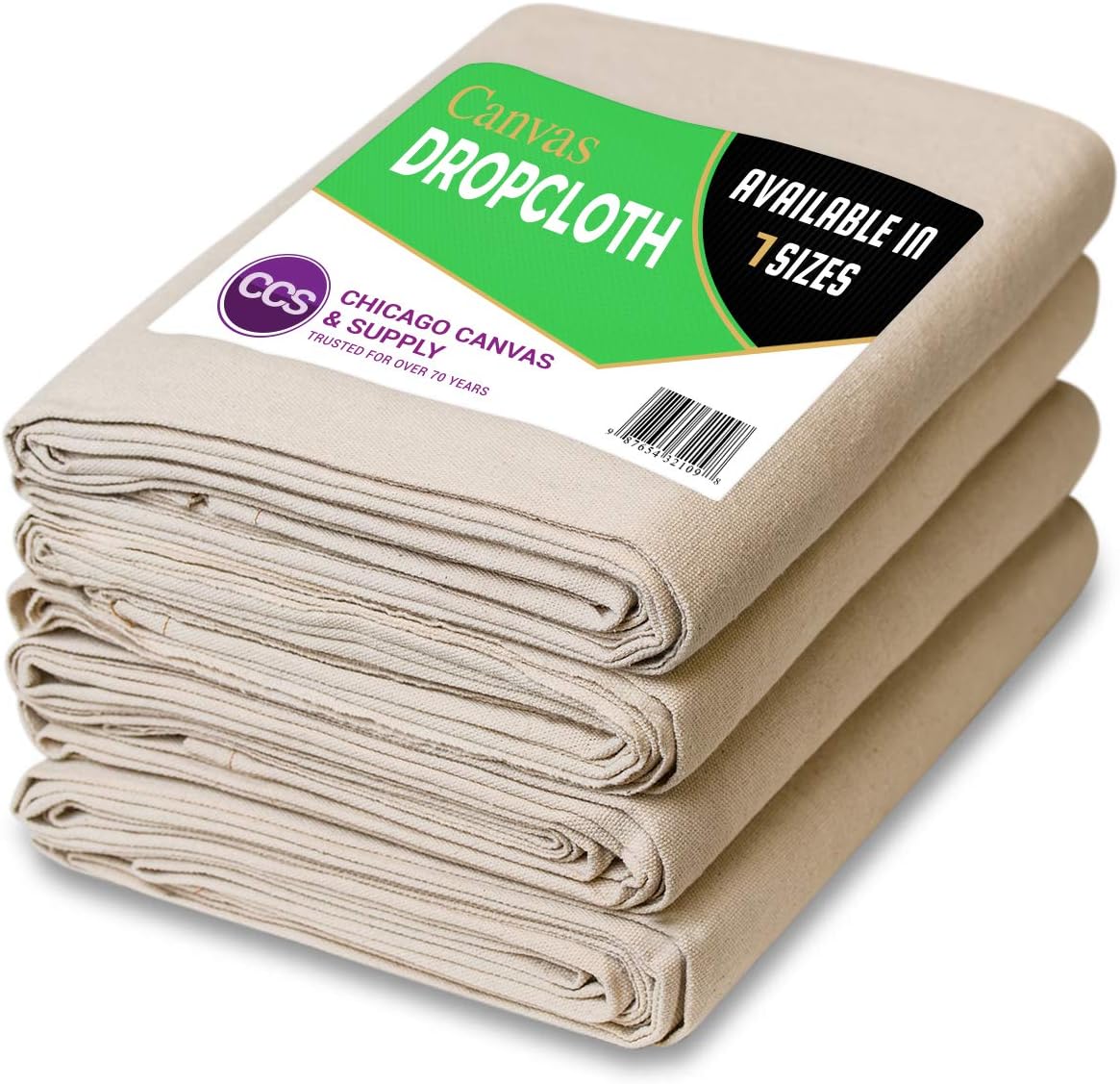 CCS CHICAGO CANVAS & SUPPLY Heavy Purpose Canvas Drop Cloth Cotton Canvas Cover Floor Furniture Protection - Washable & Reusable Dropcloth Against Paint, Dust, Dirt - 4 Piece Set, 4 by 15 Feet