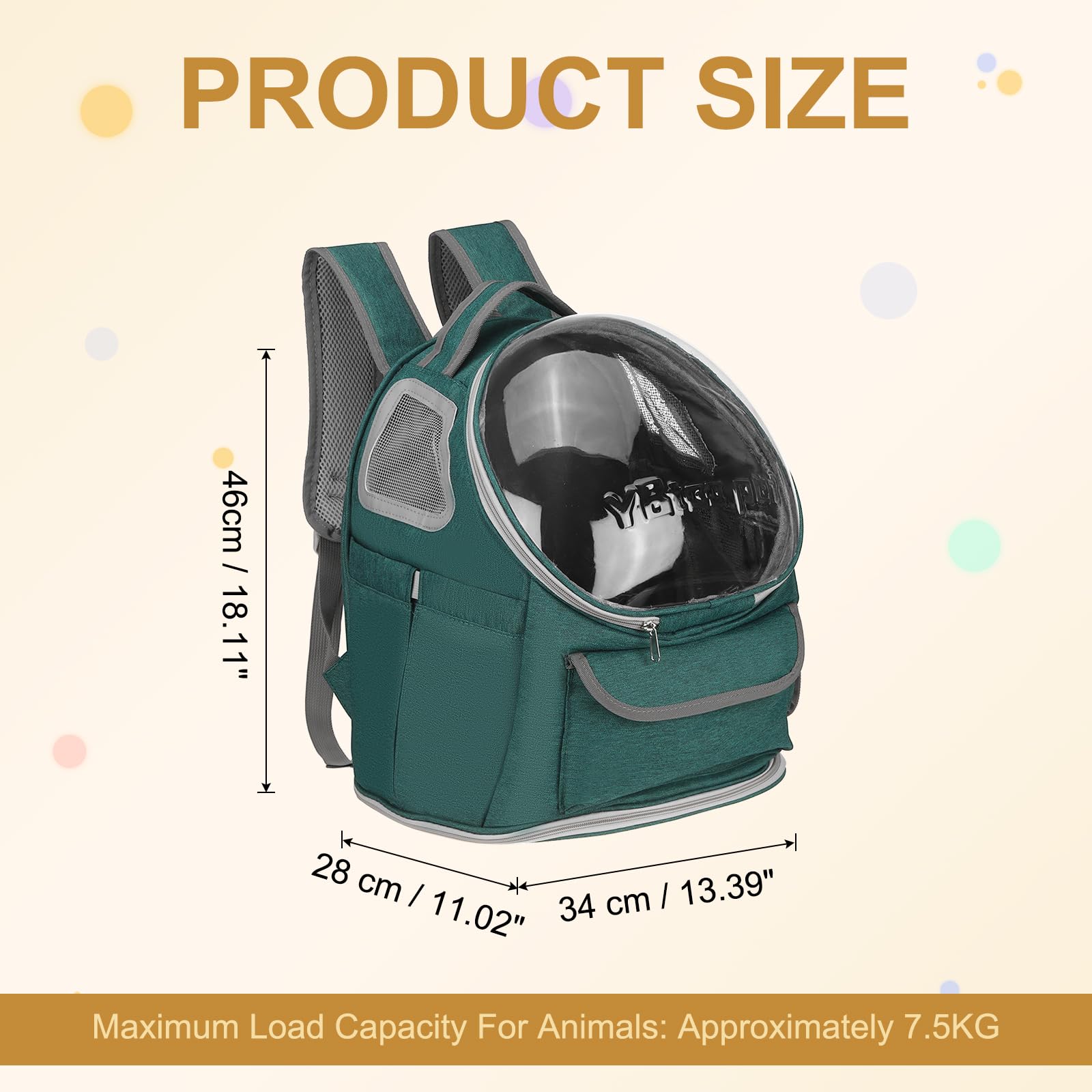 QUARKZMAN Mochila Transportadora para Mascotas, Portátil Y Ventilada, Tela Oxford, Bolsa De Viaje para Perros Y Gatos con Cubierta Transparente 13.39", (Verde, 1 Unidad)