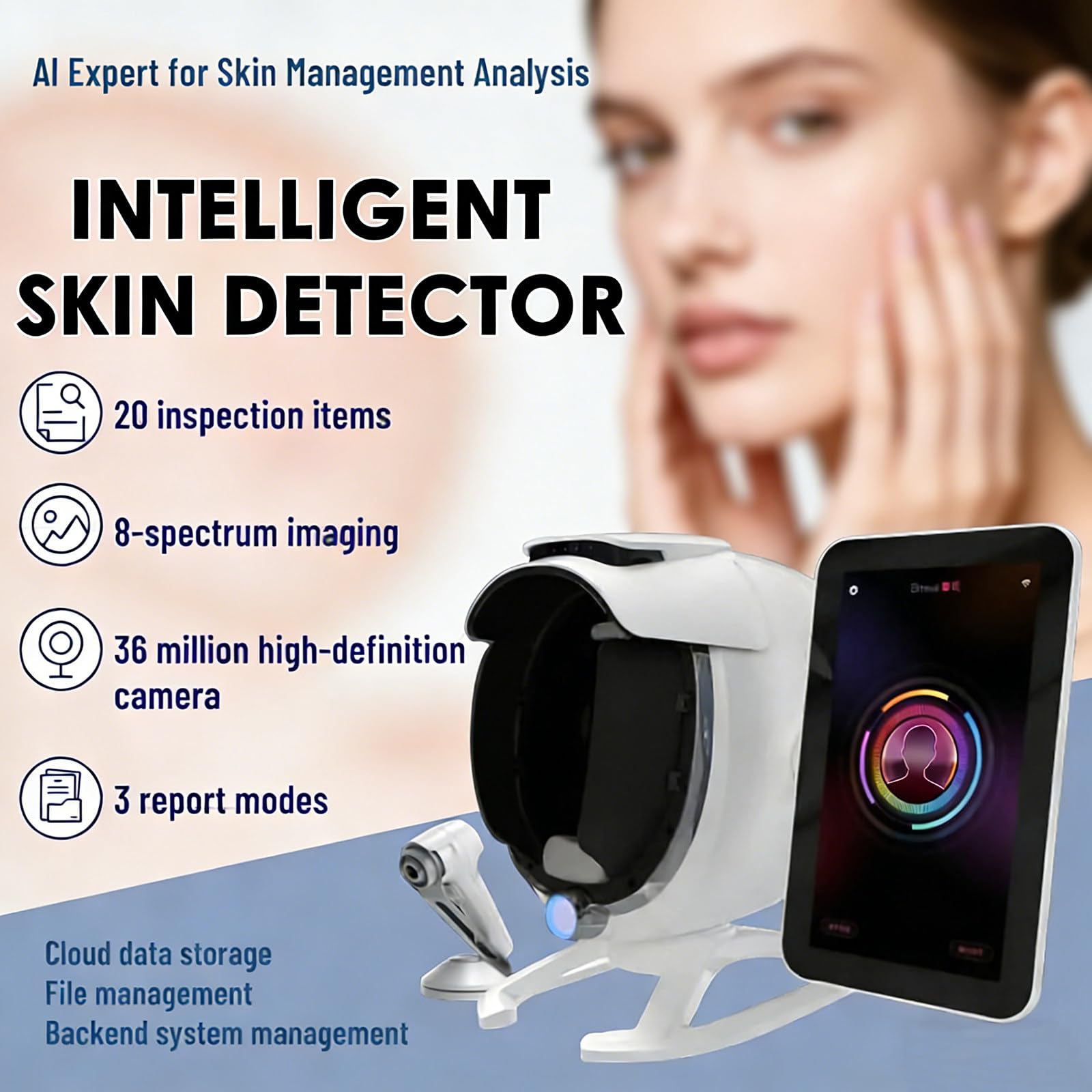 A6 AI Hautanalysator, 3D Intelligenter Gesichtshaut-Scanner mit 36MP Kamera zur Erkennung von Falten, Poren und Feuchtigkeit, professionelle Hautanalysemaschine für Salon SPA Heimgebrauch, 39,6 cm