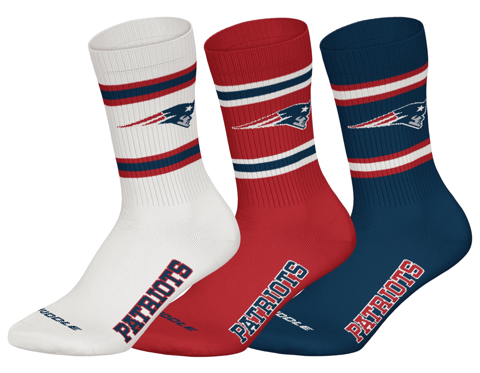 NFL New England Patriots 3pk Crew Socks - WHT/RED/NNY - 43/46