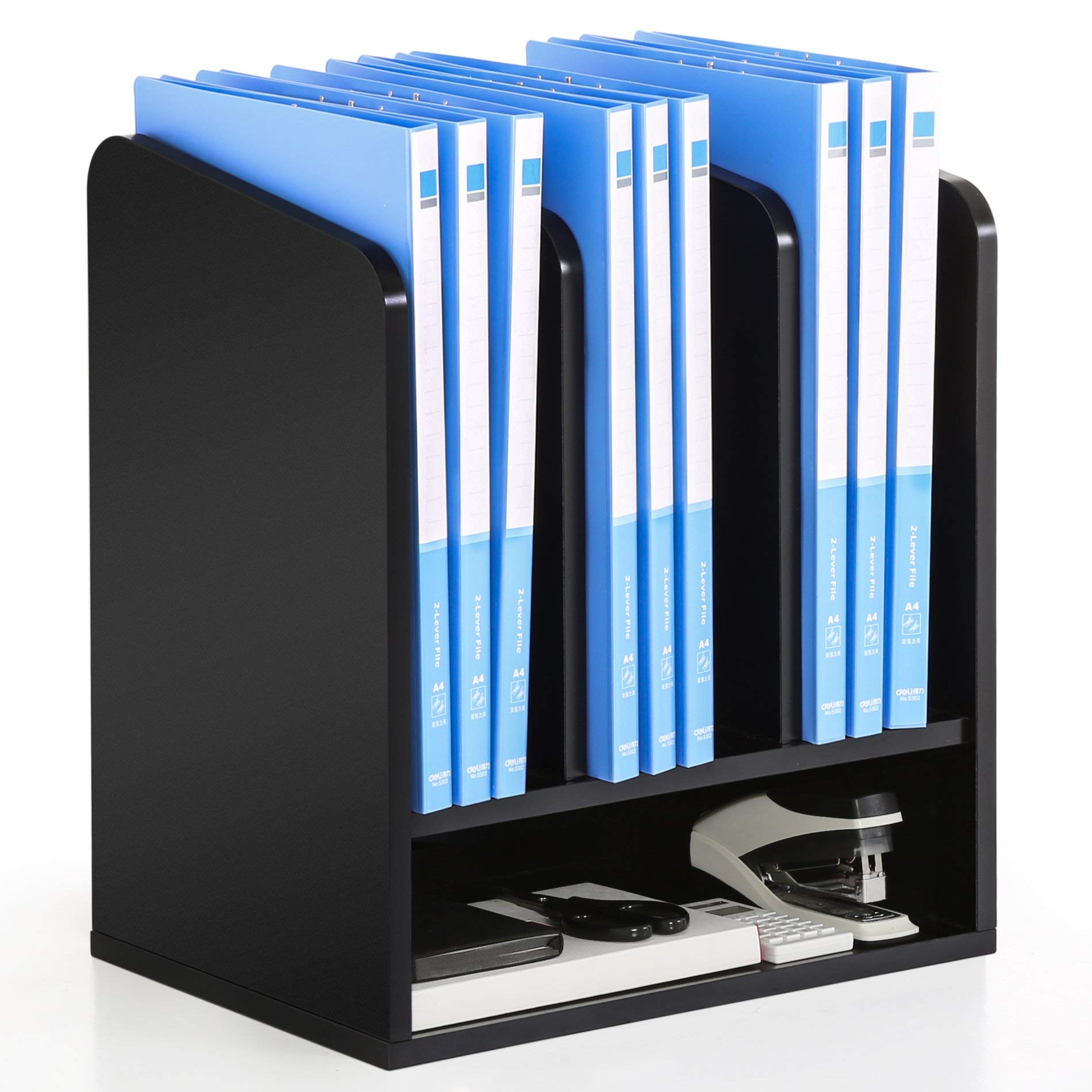 FITUEYESWood Desk Organizer 3 Vertical 1 Horizontal Sections Tidy Workspace DO203501WB