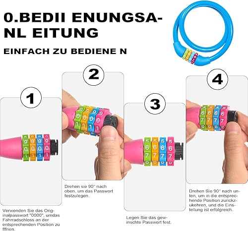 Miniatura 5 de Ainiv Candado de bicicleta, cable de bloqueo de bicicleta de 25 pulgadas, antirrobo portátil de 4 dígitos, bloqueos de cable, combinaciones