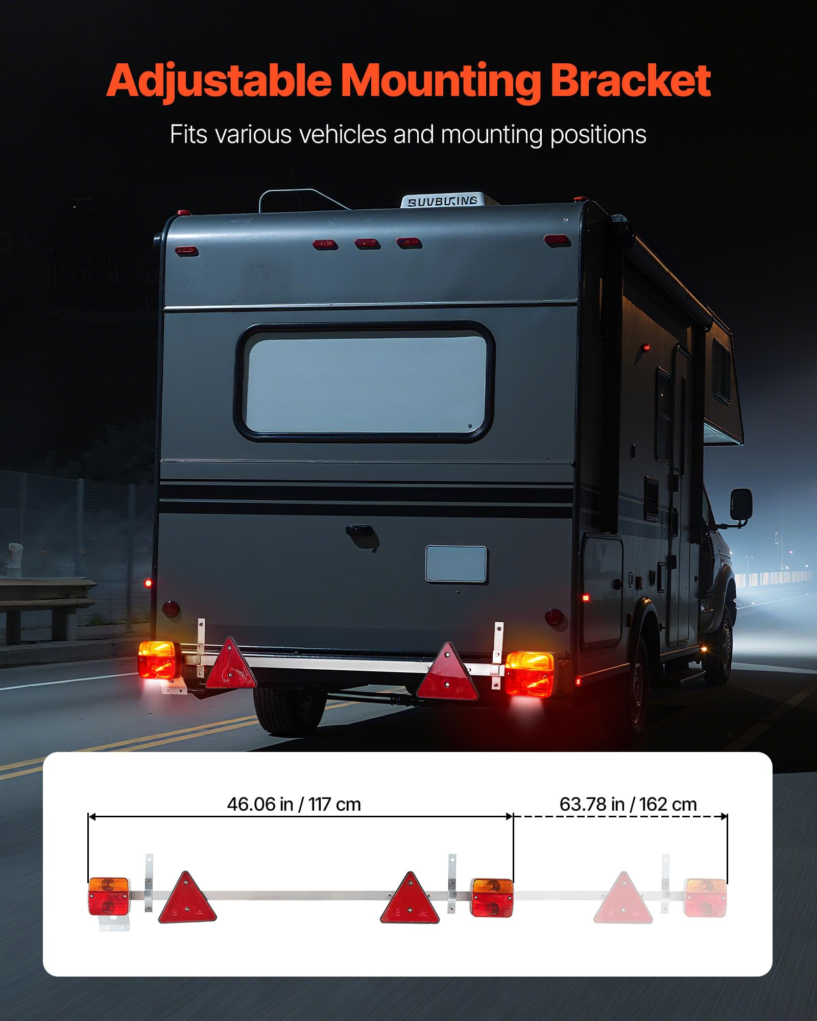 VEVOR Luces de Remolque, con Modos Luz de Freno, Giro, Trasera, Matrícula, Kit de Iluminación Impermeable y a Prueba de Polvo con Arnés de Cableado para Barco y Autocaravana, 1620 x 75 x 205 mm