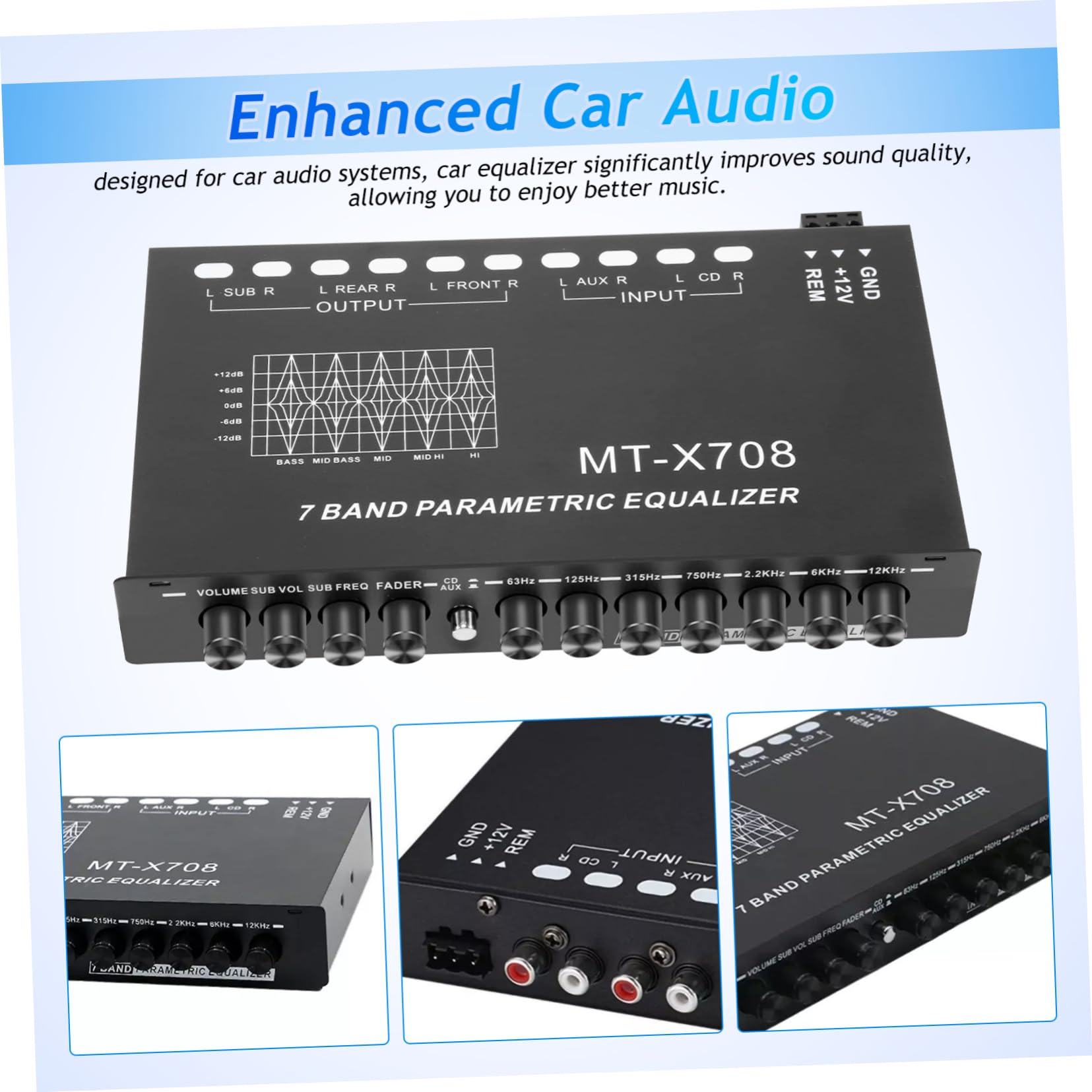 Ecualizador de Coche de 7 Bandas Negro Metal para Audio